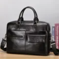 Sac de Messager d'Affaires en Cuir Noir pour Hommes Sac Bandoulière Mallette de luxe - b025 / Noir