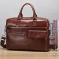 Cartable en cuir veritable pour homme sac bandouliere vintage grand capacite marron - b025 / Café