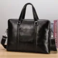 Cartable en cuir pour homme, sac bandoulière d'affaires noir, grand sac à main décontracté. - B0220 / Noir