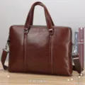Cartable en Cuir Véritable Marron pour Homme Sac à Main d'Affaires Décontracté Grande Capacité - B0220 / Café