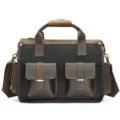 Borsa Uomo Cartella in Tela e Pelle Vintage Messenger Borsa per Computer Affari - Nero