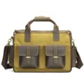 Uomo tela pelle crazy horse borsa ventiquattrore vintage tracolla spalla cachi - Marrone
