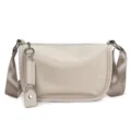 Borsa a tracolla minimalista in vera pelle da donna in beige, variante casual giornaliera. - Bianco