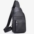 Men genuine leather chest bag casual crossbody shoulder bag for daily use travel bags - 9011 Black