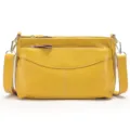 Borsa a tracolla in pelle gialla, elegante borsa a spalla con pratico design a tasche multiple. - Giallo