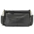 Borsa a tracolla classica in vera pelle nera da donna con scomparti multipli. - Nero