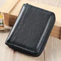 Portafoglio con zip in vera pelle bovina nera porta carte compatto per uso quotidiano. - 7" / Nero