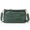 Borsa a tracolla da donna in vera pelle verde con scomparti multipli con zip e dettagli. - Verde