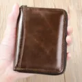 Portafoglio con zip in pelle marrone di alta qualità per uomo, porta carte compatto ed elegante. - 7" / Caffè