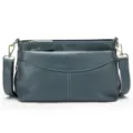 Borsa a tracolla da donna in vera pelle con scomparti multipli con zip, verde scuro. - Blu