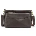 Dark brown cowhide leather crossbody bag with multiple zip pockets for women daily commute. - Coffee