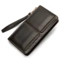Cartera larga de hombre de piel auténtica marrón oscuro bolso de muñeca multi-tarjetas uso diario. - Café aceitado