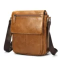 Borsa a tracolla da uomo in vera pelle marrone vintage design con patta grande capacita - Marrone