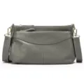 Grey leather crossbody shoulder bag for women multi pocket casual daily office handbag - Gray