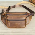 Marsupio vintage in vera pelle da uomo, borsa da petto multifunzionale in pelle. - Caffè