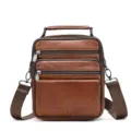 Bruine echte lederen heren schoudertas, multifunctionele stijlvolle casual crossbody tas. - 18 cm * 9 cm * 21,5 cm / Bruin