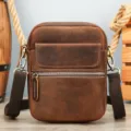 Borsa a tracolla da uomo in vera pelle vintage borsello casual in pelle marrone scuro - Caffè Crazy Horse