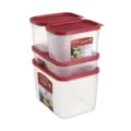 Set of 4 plastic food storage containers with red lids for refrigerator organization. - 2166 / Brick Red