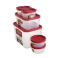 Plastic food storage container set with red lids clear kitchen fridge organizer box for home - 2155 / Brick Red