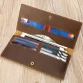 Portafoglio uomo lungo in pelle cavallo pazzo marrone vintage con scomparti tasca borsello. - Caffè