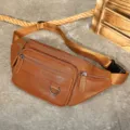 Vintage genuine leather waist bag for men, casual brown chest bag with multiple zipper pockets. - 9044 Vegetable Tanned Leather Brown