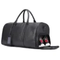 Grand sac de voyage noir en cuir veritable pour hommes avec compartiment a chaussures. - Noir foulonné naturel