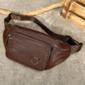 Men's genuine leather waist bag brown casual chest bag multi-pocket crossbody bag - 9044 Vegetable Tanned Leather Coffee