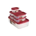 Plastik Frischhaltebox Set mit rotem Deckel, transparenter Kühlschrank Organizer für Obst. - 175/400*4 / 2500 ml / 6-Teiliges Set