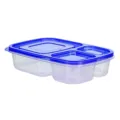 Blue 3-compartment plastic lunch box, clear food container for meal prep and picnic. - ZG-755(23*15.5*5.4cm) / Blue