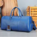 Grand sac de voyage en cuir véritable pour hommes sac de week-end bagage de voyage bleu - Bleu foulonné naturel