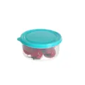 Clear plastic round food storage container with teal lid for kitchen food organizing use - ZG-2042S