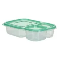 3-compartment plastic lunch box with green lid, transparent meal prep food container for travel. - ZG-755(23*15.5*5.4cm) / Green