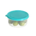 Round plastic food storage container with teal lid, clear fresh box for kitchen organization. - ZG-2042M
