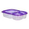 3-Faecher Meal Prep Brotdose mit Lila Deckel und klarem Kunststoff Behaelter fuer Alltag - Dunkellila