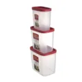 Plastic food storage container set with airtight red lids for refrigerator organization. - 2115 / Brick Red