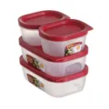 Plastic food storage container set with red lids for kitchen fridge organization and storage. - 2134 / Brick Red