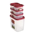 Plastic food storage container set stackable clear kitchen fridge organizer with red lid - 2128 / Brick Red