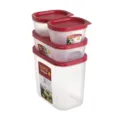 Clear plastic food storage container set with red lids for kitchen fridge organizing - 2176 / Brick Red