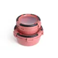 Round sealed food storage box lunch container with date dial and secure locking clips for kitchen - 2-Piece Set-Pink