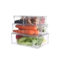 Clear PET fridge storage box detail view, multi-layer stackable organizer set for fresh food. - ZG-1129 Short 7-Piece Set