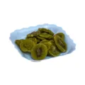 Dried kiwi fruit slices in a light blue plastic decorative snack serving dish plate. - Blue