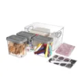 Transparent lidded desktop storage box stackable container for snacks cosmetics toys - Four-Piece Set / Grey Buckle