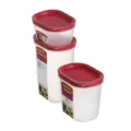 Clear plastic food storage container set with red lids for kitchen refrigerator organization. - 2120 / Brick Red