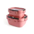 Square sealed plastic lunch box with time dial, double layer food storage container for kitchen. - ZG-1157 2-Piece Set - Pink