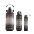 Set of 3 gradient frosted motivational water bottles with time markers for outdoor sports. - 3-Piece Cup Set / Black Gradient