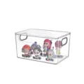 Transparent plastic storage box with lid and handles for desktop organization and toy display. - Single / Grey Buckle
