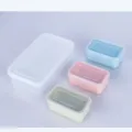 Plastic food storage box set, portable bento container with multi-color lids for fridge. - 1078B / Four-Piece Set