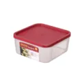 Square plastic food storage container with red lid for kitchen refrigerator use. - Small (17.5x17.5x7.6cm) / Transparent Red