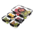 Clear plastic food storage containers set with lids and dividers for refrigerator organization. - 1248C - 5-Piece Set / Outer Shell with White Buckle
