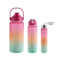Gradient Frosted Sports Water Bottle Set 3-Piece Time Marker Gym Outdoor Drinkware Cup - 3-Piece Cup Set / Rose Red Gradient